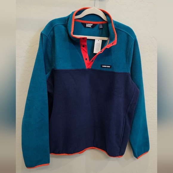 Lands' End Other - Lands' End Teal & Navy Colorblock Snap Fleece with Coral Trim NWT